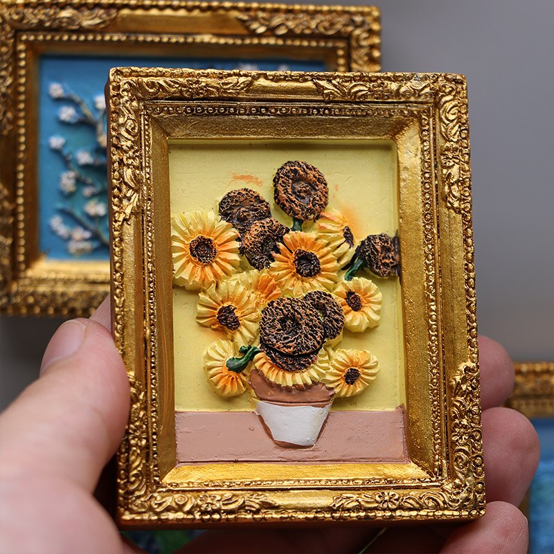 Verdensberømt maleri van gogh maleri billedramme 3d køleskabsmagneter stjernehimmel solsikke siesta køleskab klistermærker