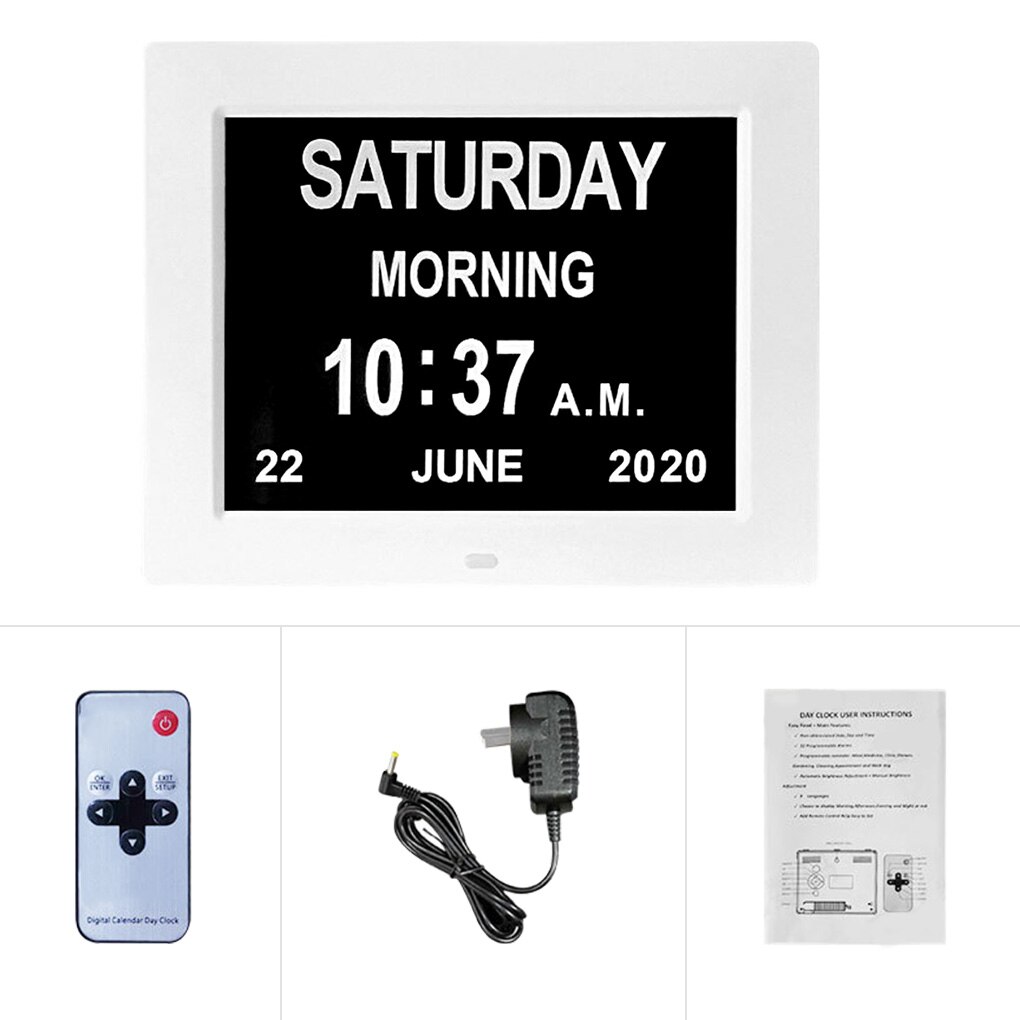 Large Screen LED Digital Alarm Clock with Calendar Desktop Electronic Time Reminder for the Elderly US Plug: White x  US Plug