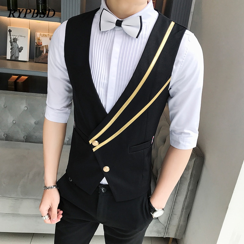 Gilet de costume d&#39;affaires pour hommes, uniforme de travail à simple boutonnage, Slim, robe de mariée noire, gilet de boîte de nuit, vêtements 5XL