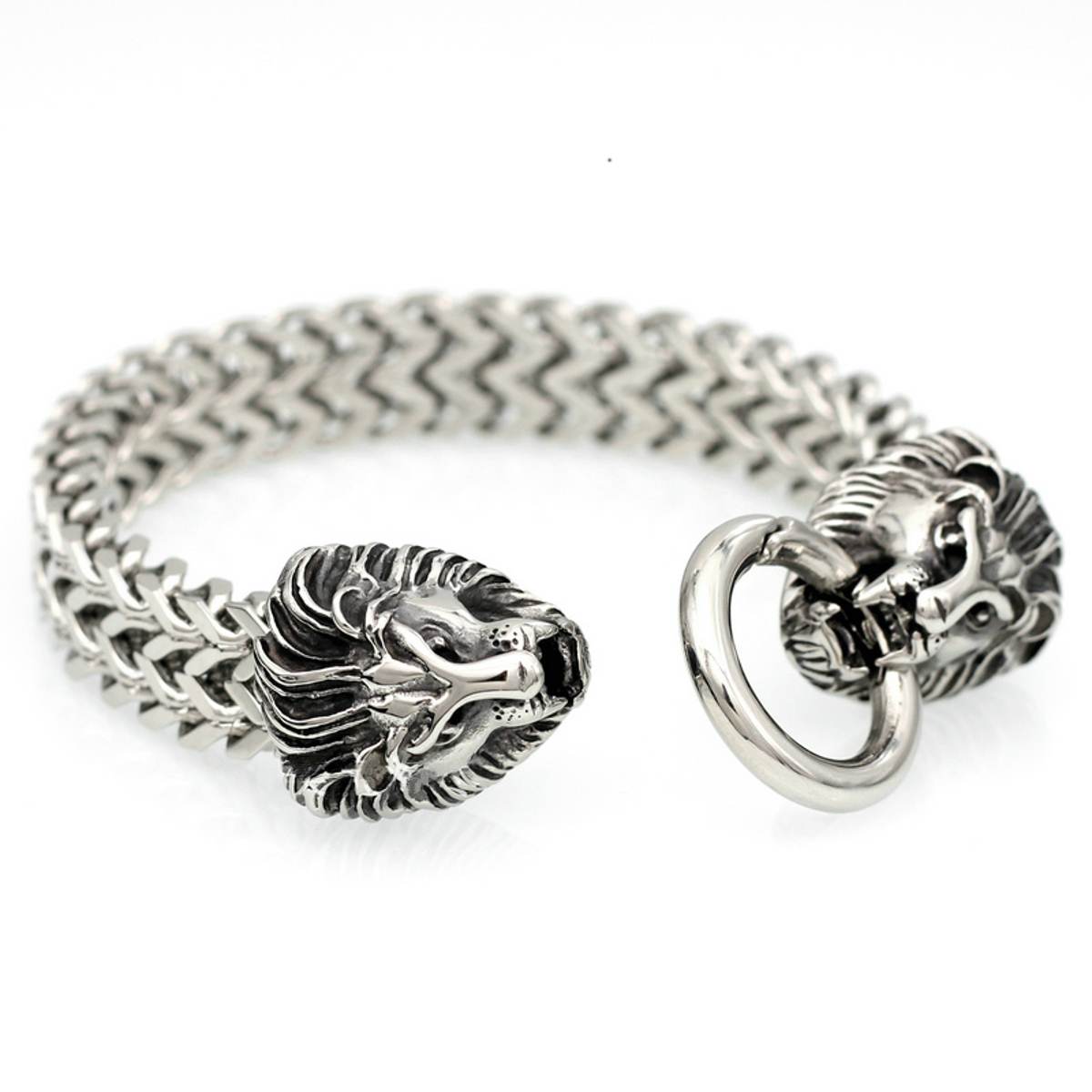 Pulsera con broche de cabeza de león de acero inoxidable de 11mm, joyería, cadena de eslabones de plata para hombre, pulseras, brazaletes,