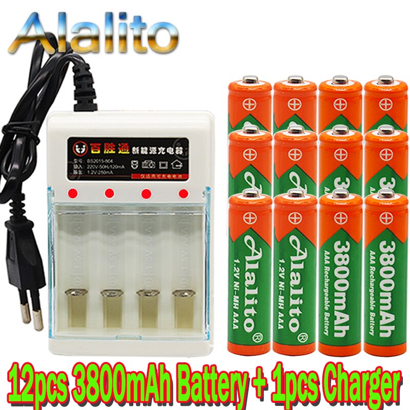 Figh 1.2v 3800 mah ni mh aaa förladdat ni-mh uppladdningsbart aa batteri för leksaker kamera mikrofon batterier + laddare: Gul
