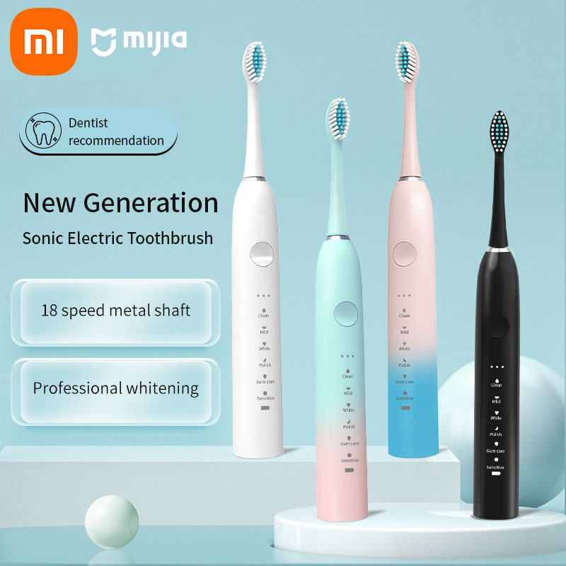 Xiaomi-cepillo de dientes eléctrico ultrasónico, modo de seis velocidades, pelo suave, carga USB, limpiador de dientes impermeable para adultos, juego automático para parejas