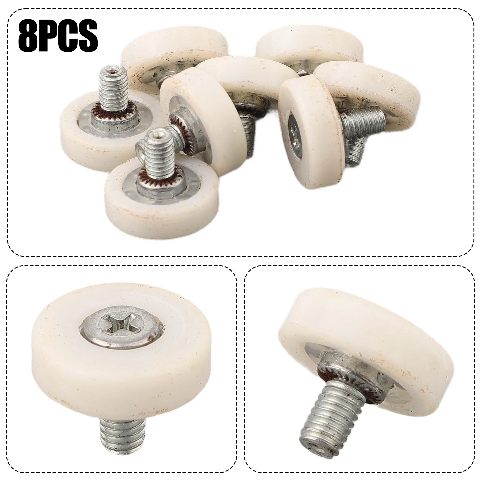 8PCS Drawer Rollers Plastic Drawer Pulley Replacement Guide Wheel Bearing Small Pulley With Nuts Furniture Cabinets Slide Roller