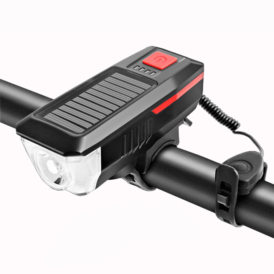 NEWBOLER 350 Lumen Solar Fahrrad Licht Vorne USB Aufladbare LED Fahrrad Lichter Glocke Wasserdicht Radfahren Lampe Scheinwerfer Rücklicht Set: Red