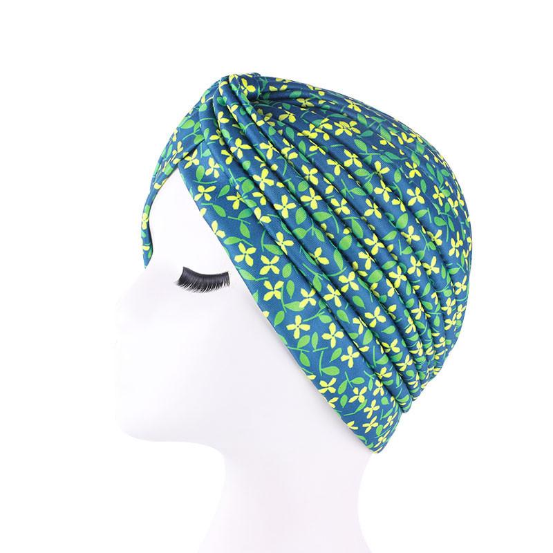 Gorro plisado de la India para mujer, gorro para el quimio, musulmán, para la caída del cabello, pañuelo para la cabeza, cubierta, gorros islámicos, turbante árabe: Blue Yellow