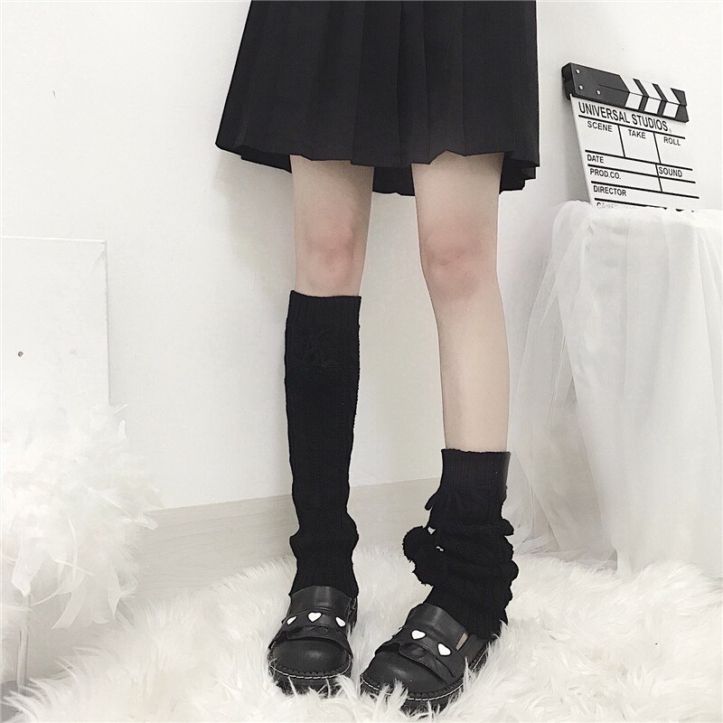 Jambières thermiques en tricot blanc pour femmes, , Slim, boule, mignon, assorti, Style japonais, Crochet Cosplay, hiver