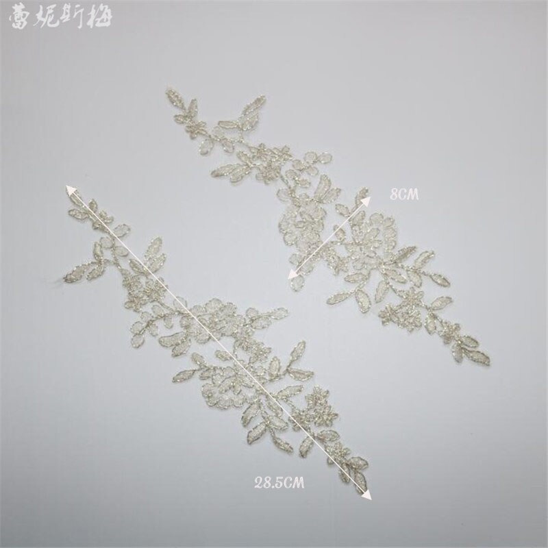 3Pairs Zilver Delicate Bruiloft Sluier Hoofd Ornamenten Lace Applique Lace Trim Dress DIY Kant Accessoires DIY Volledige Zilver BD0561: C