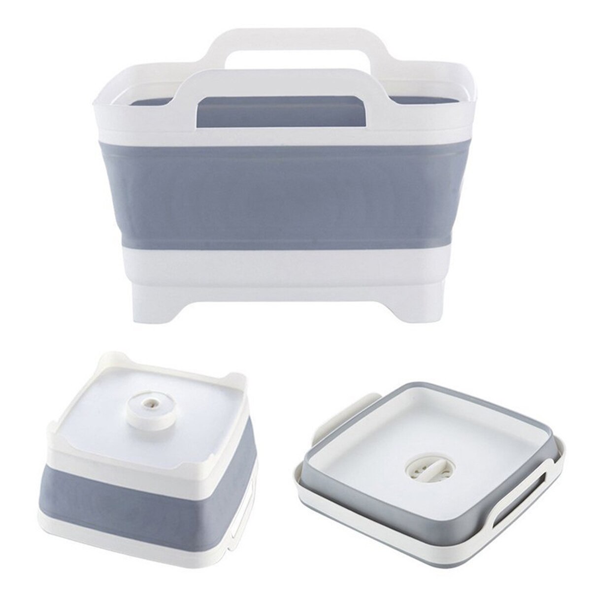 1pc Silicone Dish Tub Collapsible Collapsible Drain Plug Carry Handles Washing Basin Drainer Sink Colander Camping