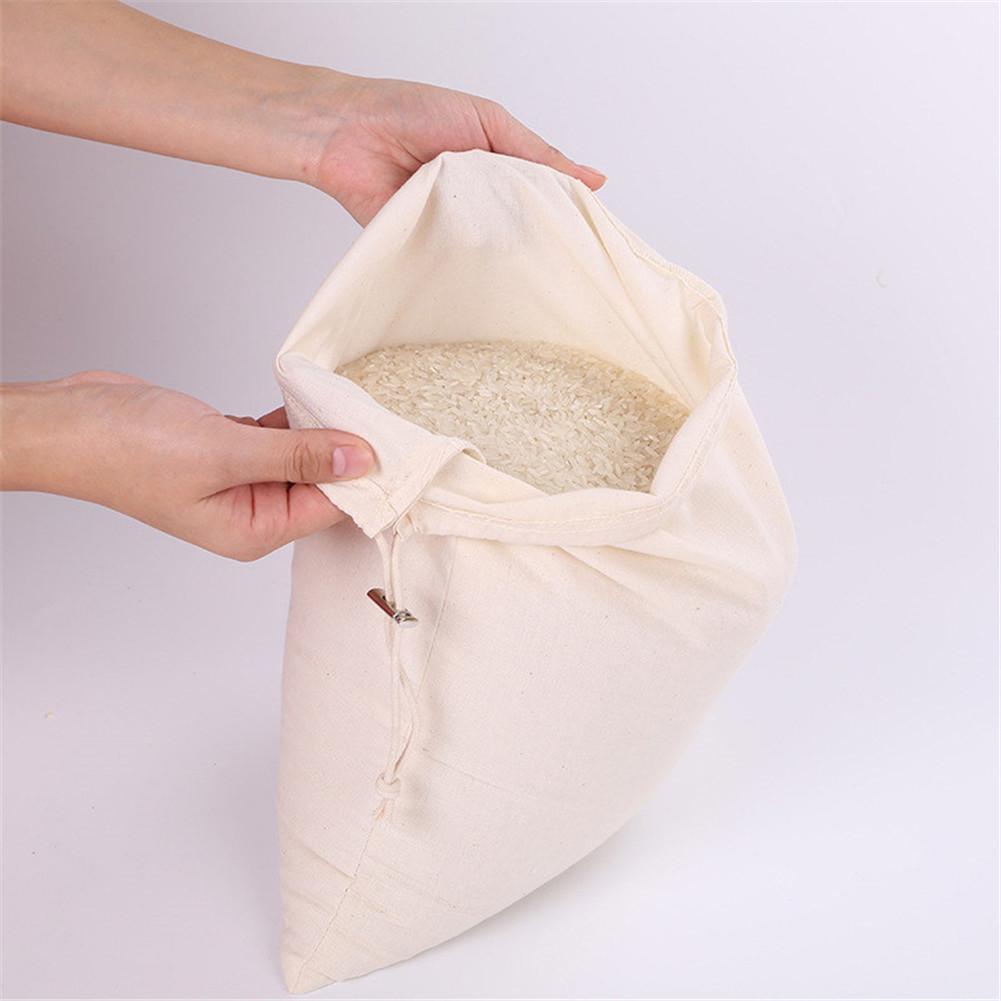 Bolsa reutilizable a granel de algodón con cordón, bolsa de compras de pan de arroz vegetales multiusos con hebilla de Metal