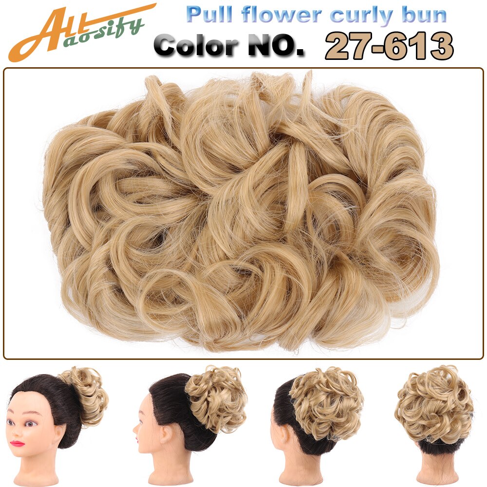 Allasosify Large Comb Clip In Curly Synthetic Hair Pieces Chignon Updo Cover Bun Hair Extension For Women 17 Colors: 27-613
