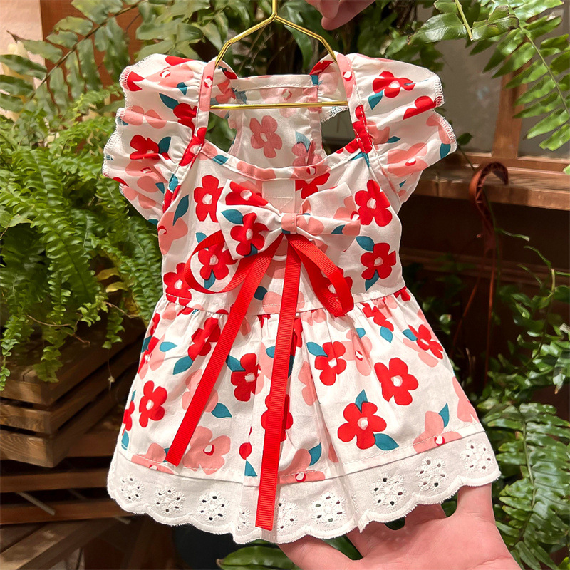Vestido de verano para mascotas, faldas a cuadros con estampado Floral, vestidos de princesa para gatos, faldas dulces para Chihuahua Yorkie, disfraz para cachorros y perros, suministros para mascotas
