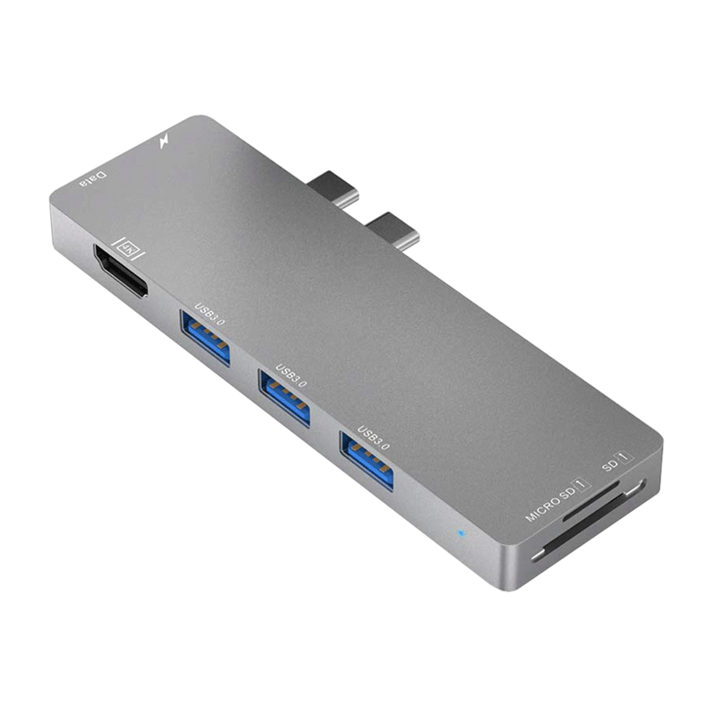 8 In 1 Laptop Docking Station Type C Meerdere Hub Adapter 4K Hdmi Compatibel Usb 3.0 RJ4 Tf sd Kaartlezer Pd Usb Data Transfer: Grey