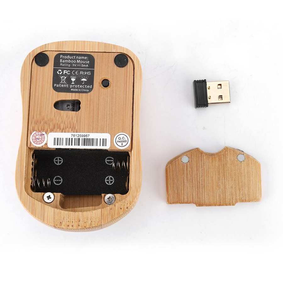 2.4G Wireless Optical Bamboo Mouse 1600dpi Computer Mouse with USB Receiver Wooden Mouse for PC Laptop Notebook Home Office Use
