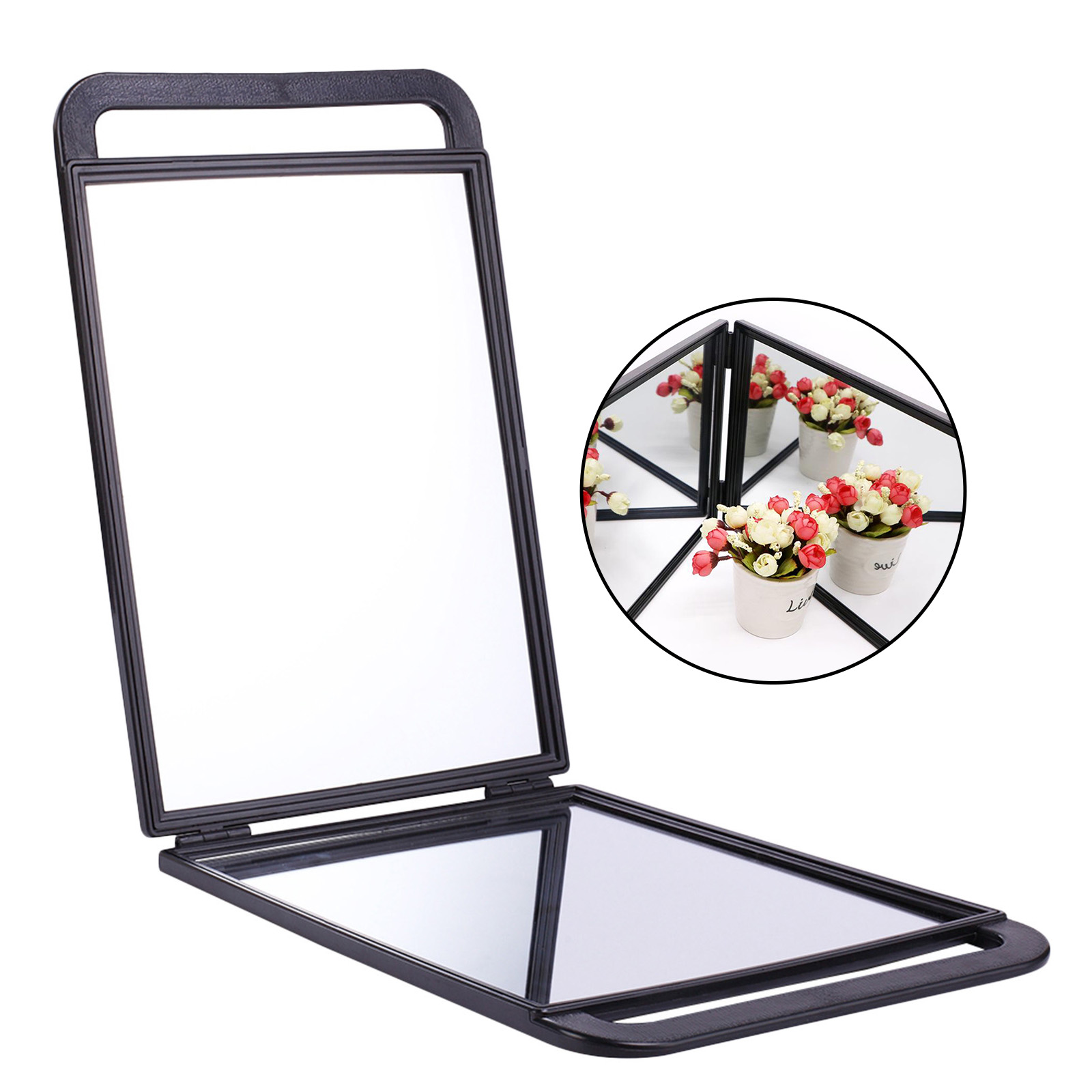 Large Foldable Hand Makeup Mirror Double Sided Barber Salon Hair Stylist Hairdressers Hand-held Makeup Mirror