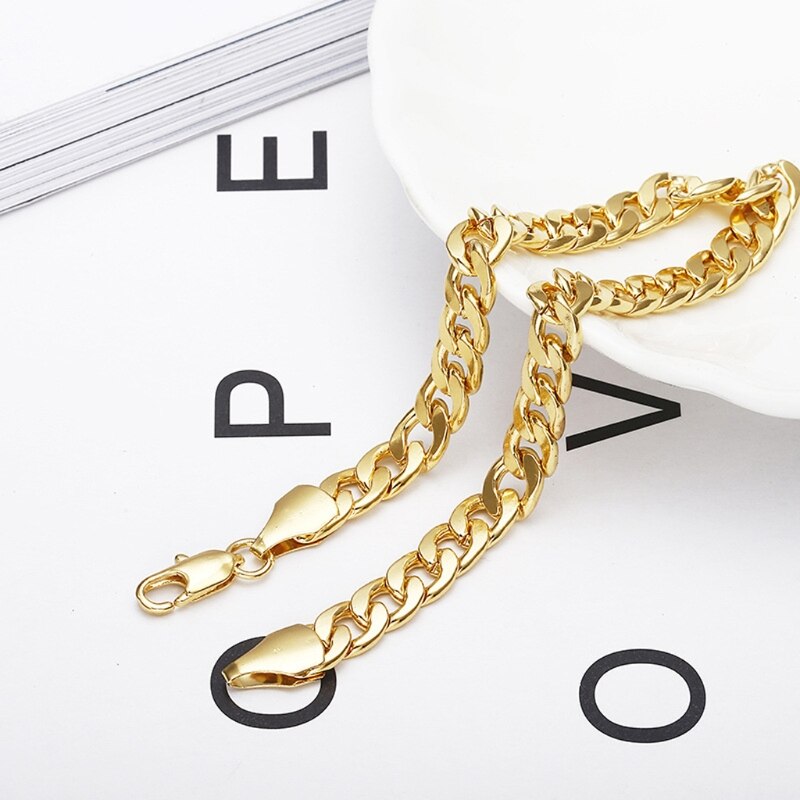 Gold Stainless Steel Bracelet 6mm Width Curb Chain Link Bracelet Jewelry 87HB