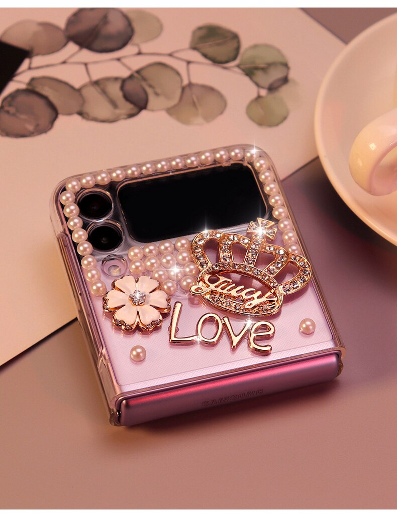 Luxury Crown Glitter Diamond Phone Case For Samsung Galaxy Z Flip 3 4 ZFlip 5G Shiny Rhinestone Transparent Hard Shell Cover