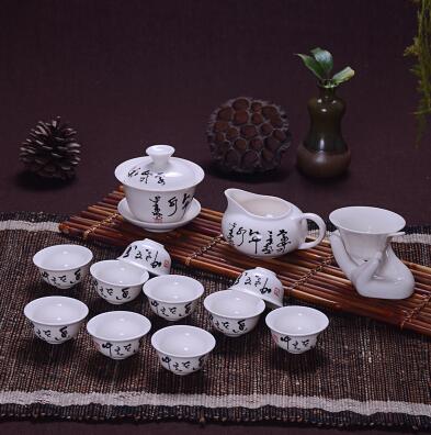 14 Pcs Travel Tea Sets Chinese Portable Ceramic Bone China teaset Gaiwan Teacup Porcelain Tea Cup The Kung Fu Teapot Set: Black