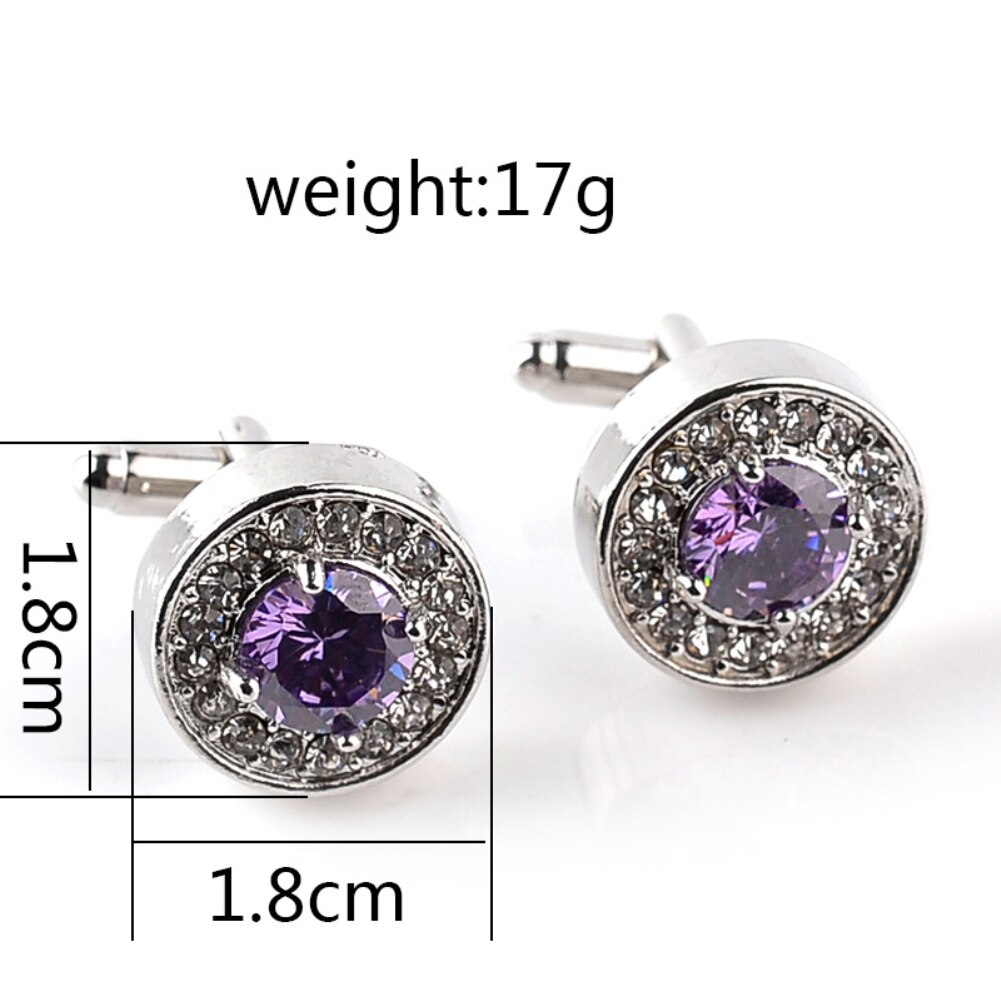 Gemelos de negocios con diamantes de imitación brillantes para hombre, camisa de de boda, color blanco y morado, redondos, accesorios,
