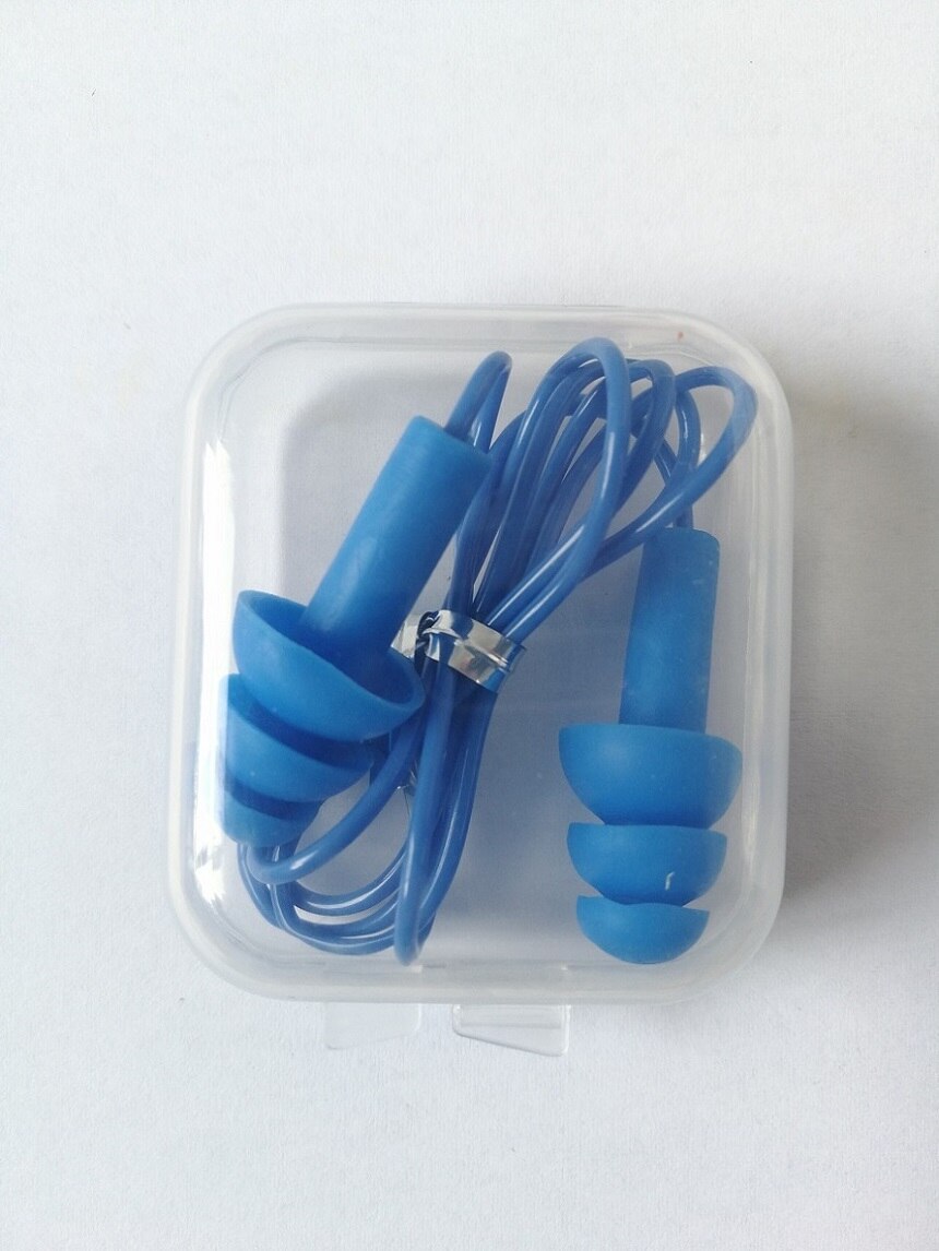 4pieces box-packed comfort earplugs noise reduction silicone Soft Ear Plugs PVC rope Earplugs Protective for Swimming for sleep: blue