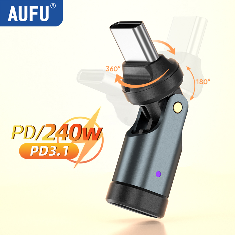 AUFU PD240W OTG Adapter USB C na typ C 540 Obrót typu C Konwerter męski na żeński dla Macbook Xiaomi Samsung Złącze OTG