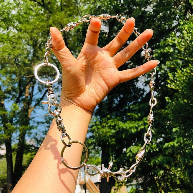 Chunky Spikes Unisex Barbed Wire Link Wallet Pants Chain Belt Trousers Jean Skirt Waist Chain with Oring&amp;lobster Clasp Closures