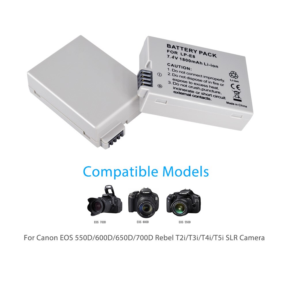 LP-E8 LP E8 LPE8 Batterie pour Appareil Photo Canon EOS 550D 600D 650D + Chargeur LCD pour 700D Baiser X4 X5 X6i X7i Rebelles T2i T3i T4i T5i Batte