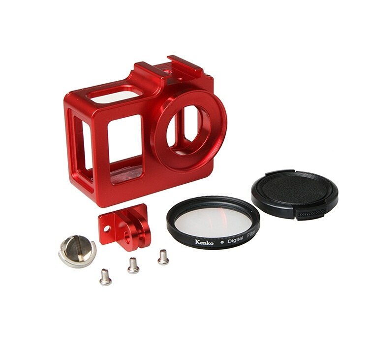 Soocoo-carcasa protectora de aleación para SJCAM SJ4000 Air SJ5000 H9R SJ9000, accesorios C30, funda con marco de Metal y filtro UV: sj5000 red