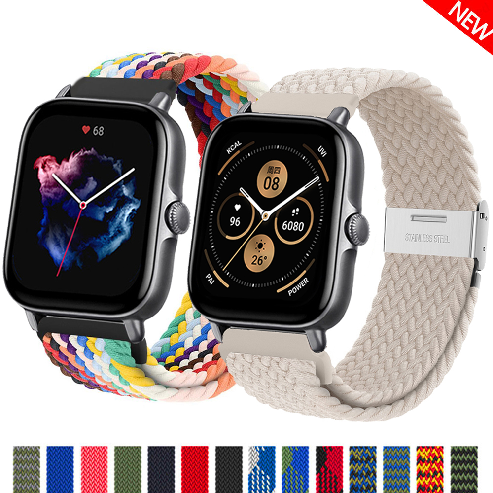 Correa de 20mm/22mm para Amazfit GTS/2/2e/3/4/GTS2 Mini/GTR/3/Pro/4/GTR2/47mm/stratos pulsera elástica trenzada para reloj Amazfit bip