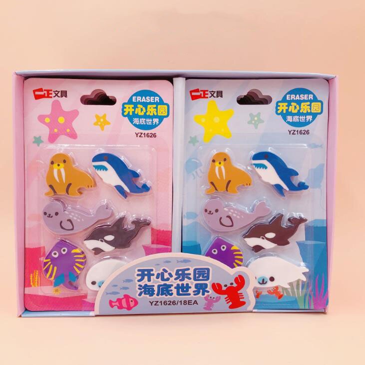 6 Pcs/pack Cartoon Marine Sea Animals Dolphin Whale Seal Rubber Pencil Erasers Mini Fish Correction Eraser Stationery