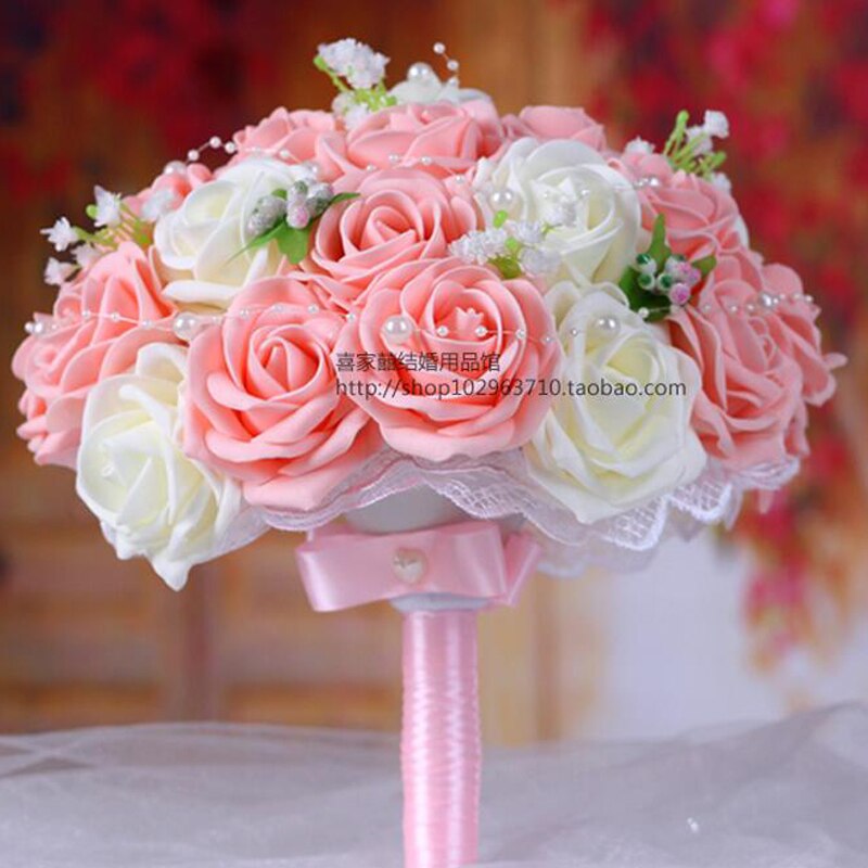Bouquet de mariage magnifique avec des roses et des perles, blanc, Rose, violet, corail, rouge, bordeaux, pour demoiselle d&#39;honneur