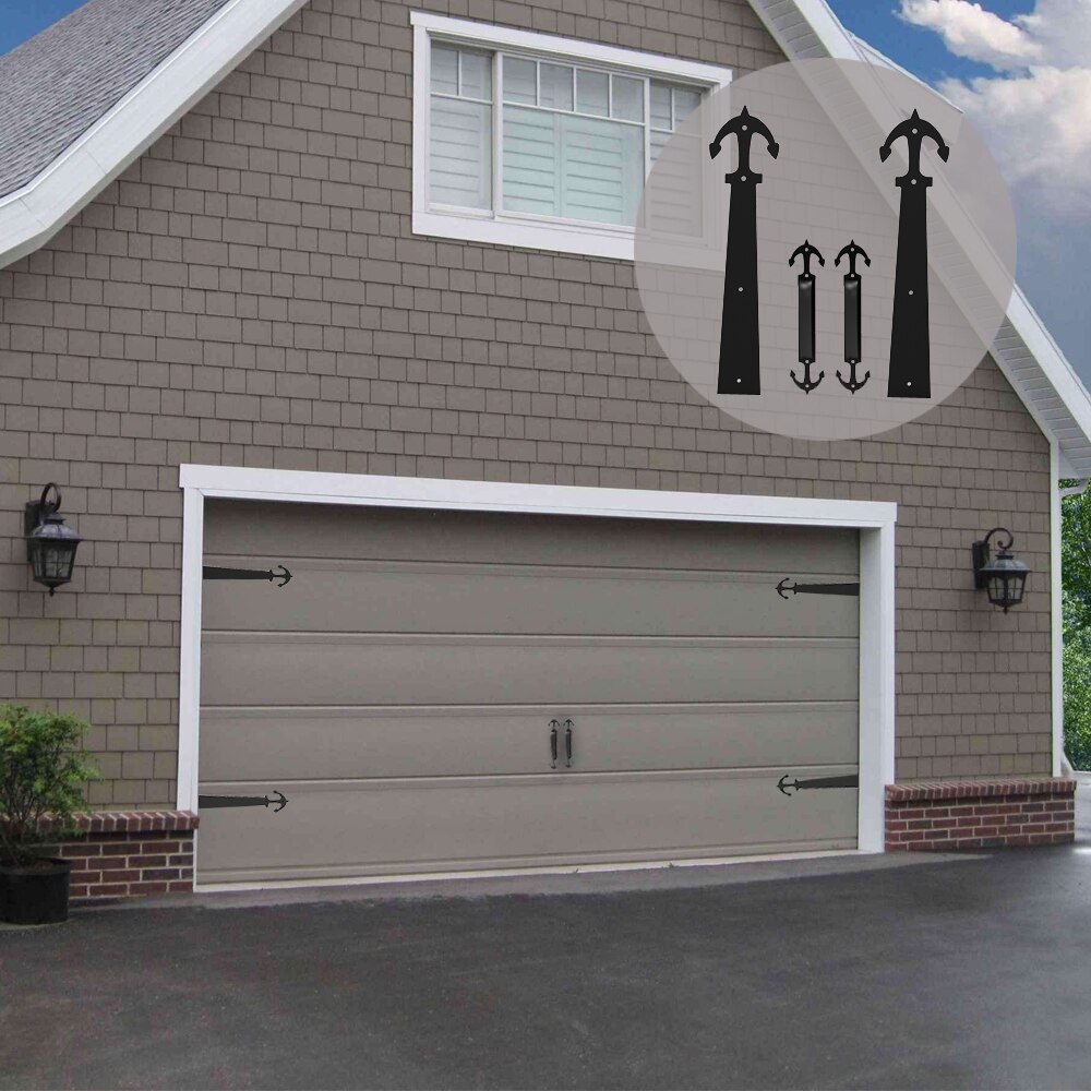 LWZH Decorative Carriage House Garage Handle Hinge Accent Set Sliding Barn Door Hardware Kit - Anchor Style 2 Handles 4 Hinges