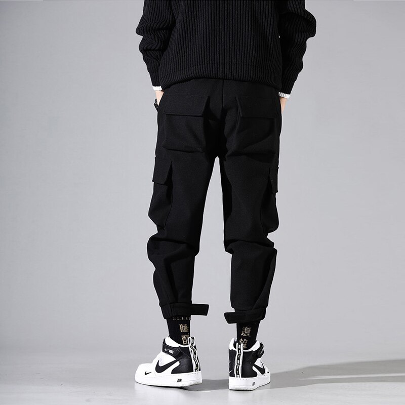 Japansk vintage casual män byxor lös stor ficka cargo byxor ylle tjocka byxor streetwear hip hop joggingbyxor män