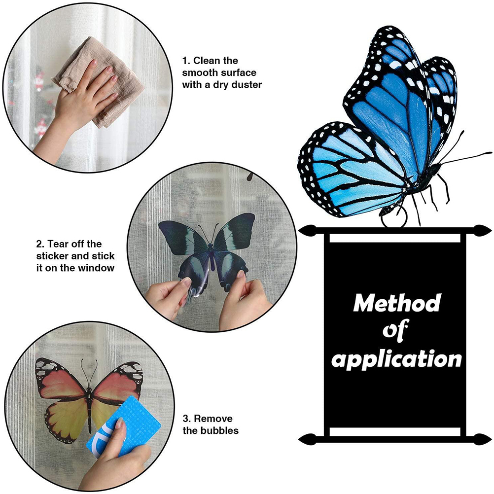 20PCS Butterfly Window Stickers Beautiful 3d Butterfly Wall Decor Anti-collision Window Clings Decals for Home Parlour Bathroom