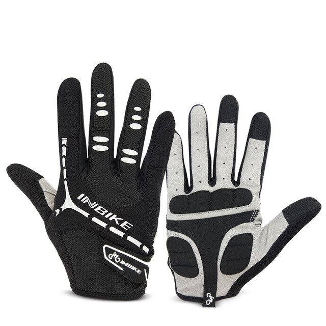 INBIKE-guantes para ciclismo de dedos completos, para deportes al aire libre, para ciclismo de montaña o de carretera, para hombre y mujer, 206: Black / L