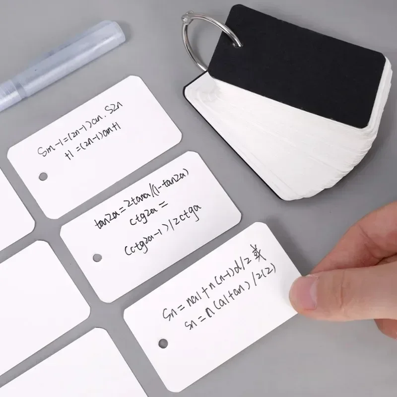 400-100Sheets Flash Cards Portable Index Cards with Ring Study Note Memo Pad Kraft Paper Notecards for Studying School Supplies