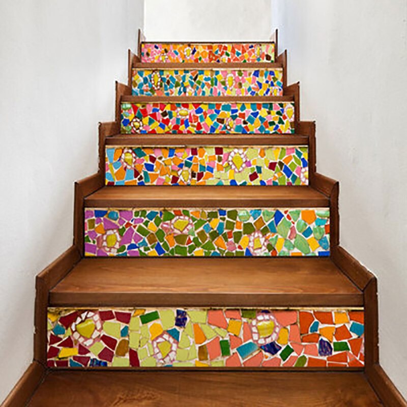 6 uds. Baldosas coloridas de estilo árabe, pegatinas creativas para escaleras, pegatinas decorativas impermeables y a prueba de aceite para el suelo