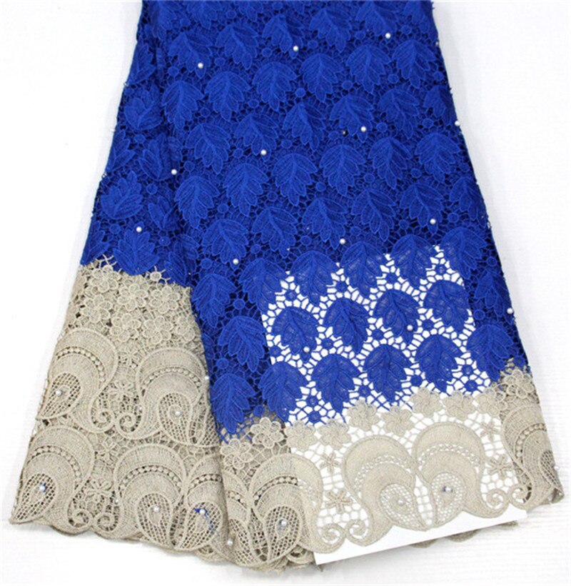 Tissu africain en dentelle Guipure, longueur 5 Yards, pour mariage nigérian, brodé avec des perles, décoration, accessoires pour vêtements en dentelle Soluble dans l'eau: 1