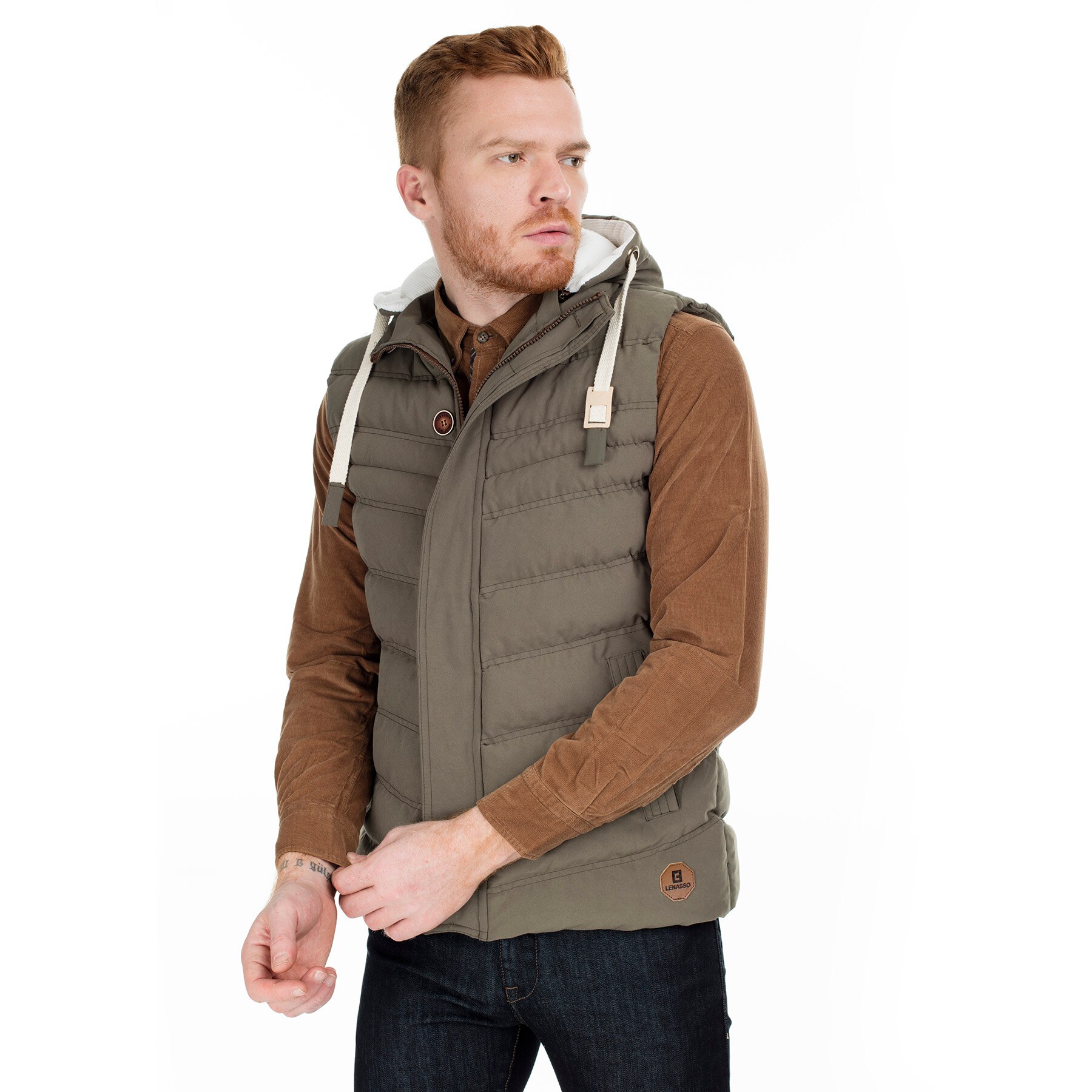 Buratti veste cintrée à capuche homme gilet 55619 K5618: Olive drab / XL