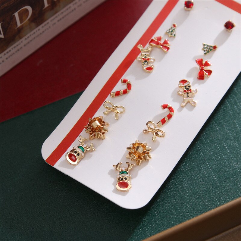 8 par/sæt julemand hjorte snemandstræ jule øreringe små krystal perle øreringe til kvinder smykker