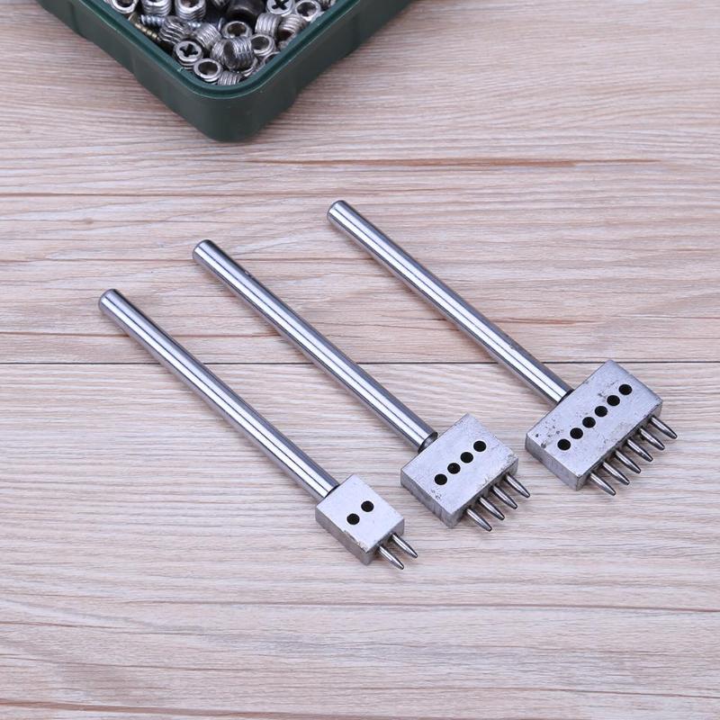 3Pcs 4Mm Ronde Leer Hobbygereedschappen Perforators Gereedschap Afstand Gat Rij Handgemaakte Ponsen Tool Leer Ponsen Tool