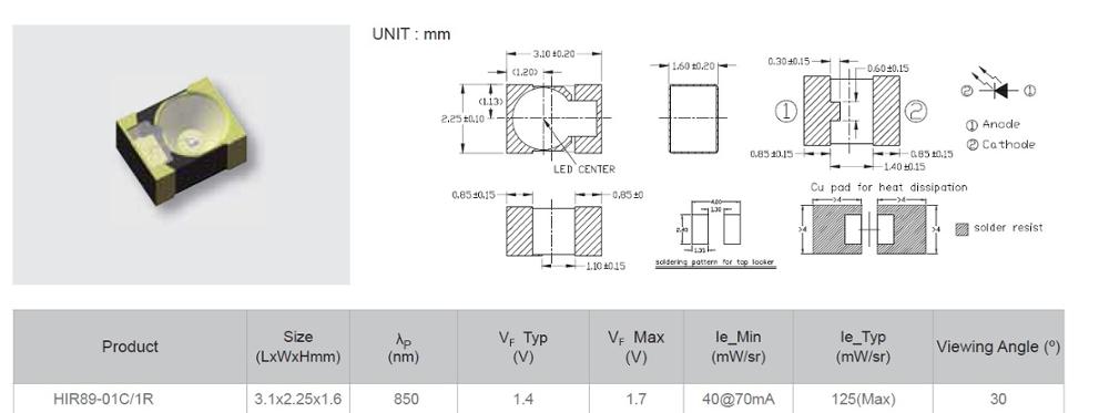 Everlight Infrarood Midled Led HIR89-01C/1R 850nm ... – Vicedeal