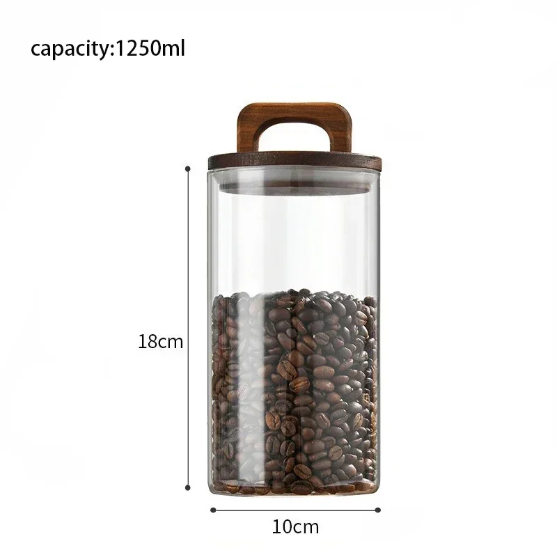 Tarro sellado de vidrio para granos de café con tapa de madera, tarros transparentes para granos de té, dulces, contenedores de almacenamiento de alimentos, botellas de almacenamiento de cocina: Gris claro