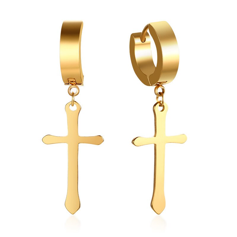 ZORCVENS Schwarz Gold Silber Farbe Ohrringe Für Frauen Männer Punk Kleine Kreis Mit Kreuz Edelstahl Ohrring unisex: 63104