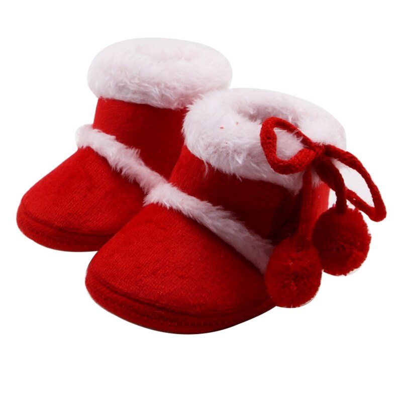 Pasgeboren Meisjes Jongens Schoenen Baby Laarzen Winter Babyschoenen Kwastje Bont Sneeuw Super Warm Prewalkers Soft Sole No-Slip booties: Rood / 7-12 Months