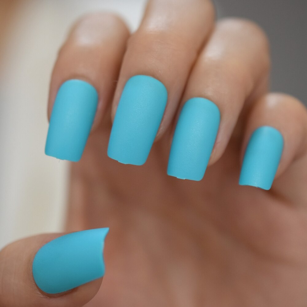 Rough Matte Square False Nails Dark Purple Frosted Acrylic Artificial Nails Medium Manicure Tips 24pcs: L5148