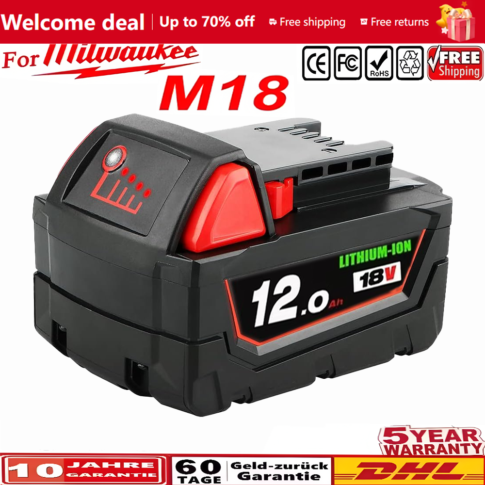 LOLRKO 18V 12.0Ah Lithium-Ionen-Akku für Milwaukee M18 Werkzeuge - Hohe Kapazität 12000mAh Ersatz