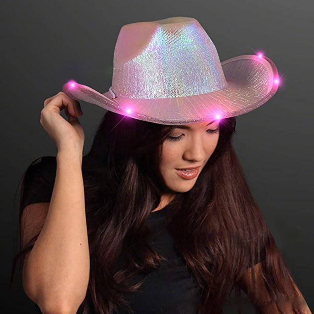 Roze Cowgirl Hoed Met Verlichting Kostuum Voor Vrouwen Western Cowboy Hoeden Voor Party Vrouwen Kleurrijke Persoonlijkheid Cowboy Caps