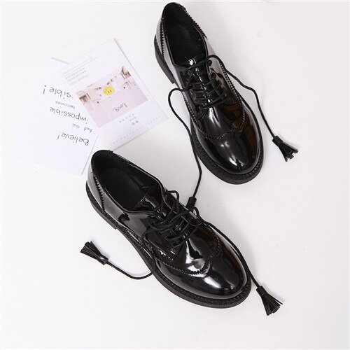 Kvinner vår høst fritidssko for flat frynser rund tå oxford kvinnelig retro svart plattform oxford sko for kvinner sko  c0-43: 38