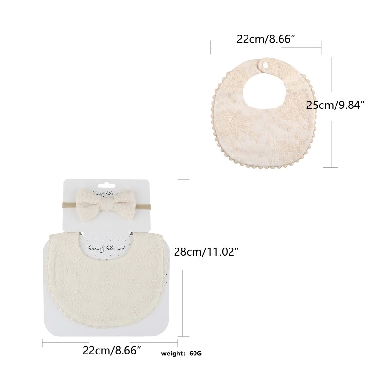 Baby Bib Sjaal Borduren Afdrukken Voeden Kiel Strik Haarband Set Speeksel Handdoek Bandana Elastische Bows Hoofdband
