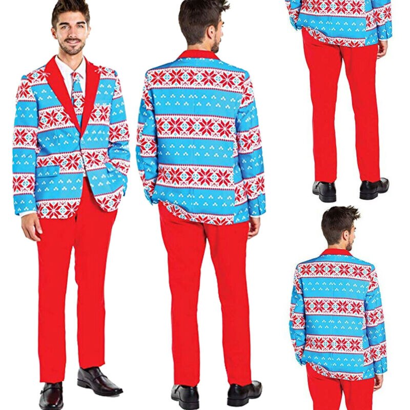 Herr jul kavaj jacka kostym rolig snögubbe snöflinga mönster tryckt kavaj xmas snygga kappor kostymfest